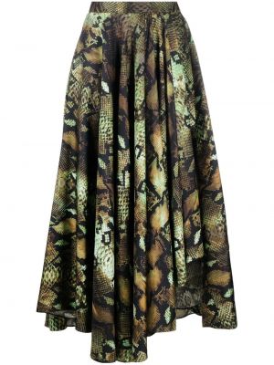 Plisirana midi suknja s printom sa zmijskim uzorkom Roberto Cavalli zelena