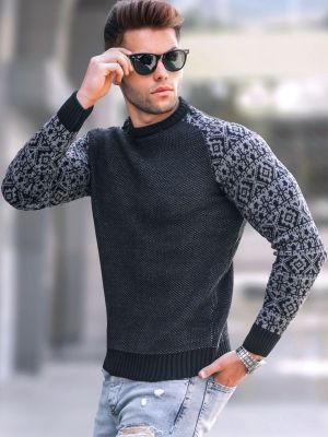 Жакардов пуловер Madmext черно