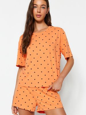 Jersey pletena pikčasta pižama Trendyol oranžna