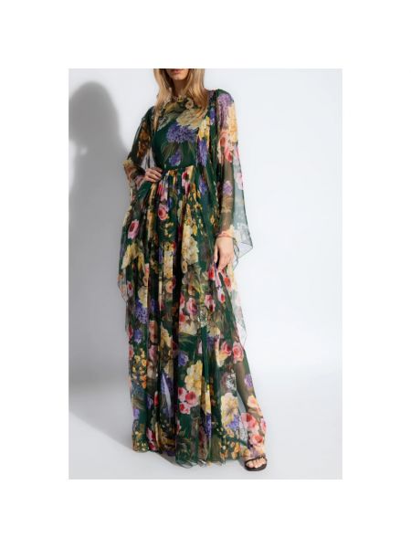 Jedwabna sukienka długa Dolce And Gabbana zielona