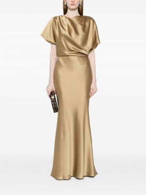 Satynowa sukienka koktajlowa drapowana Amsale złota