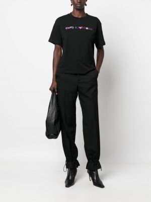 T-shirt brodé en coton Emporio Armani noir