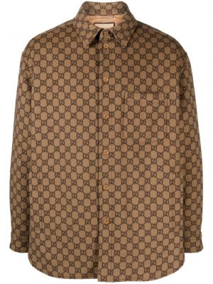 Camicia di lana in tessuto jacquard Gucci marrone