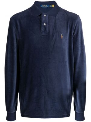 Поло тениска от рипсено кадифе Polo Ralph Lauren синьо