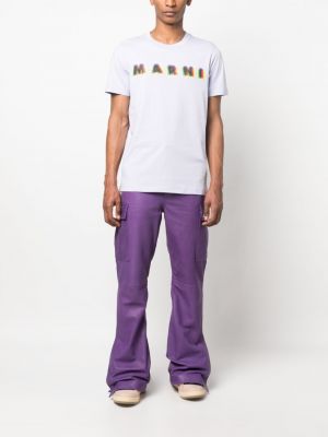 Bavlněné tričko s potiskem Marni fialové