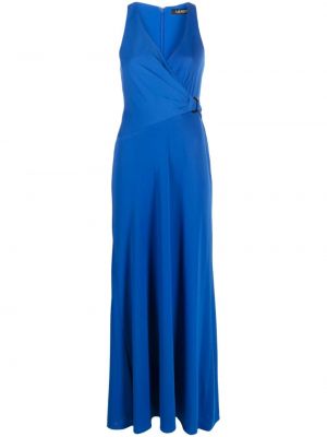 Вечерна рокля без ръкави с v-образно деколте Lauren Ralph Lauren синьо
