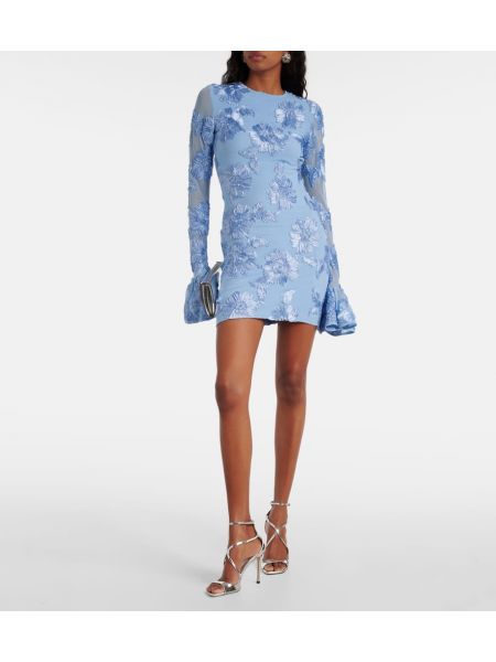 Mini vestido con apliques de malla Rotate azul