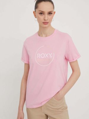 Koszulka bawełniana Roxy różowa