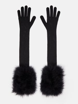 Mănuși cu pene transparente Saint Laurent negru