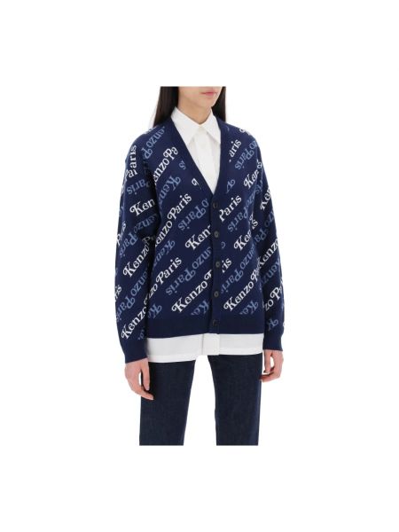 Woll strickjacke aus baumwoll mit print Kenzo blau