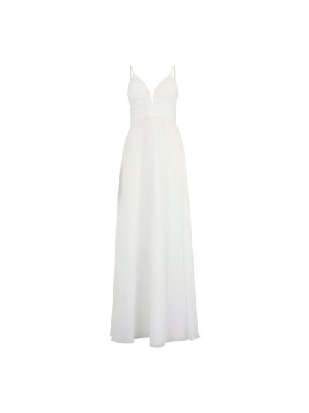 Sukienka długa szyfonowa z dekoltem w serek elegancka Vera Mont biała