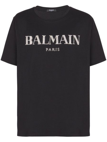 Ретро тениска с кристали Balmain черно