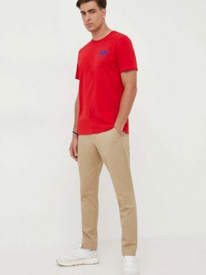 Памучна тениска с дълъг ръкав с апликация La Martina червено