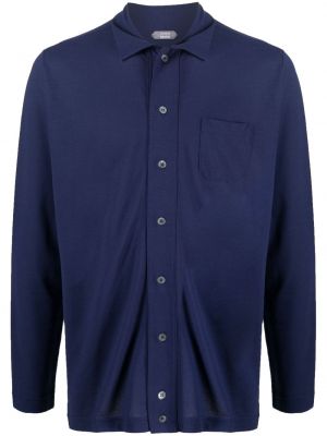 Памучна риза с копчета Zanone синьо