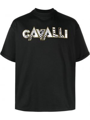Majica s potiskom z zebra vzorcem Roberto Cavalli črna