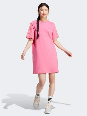 Laza szabású jersey csíkos ruha Adidas rózsaszín