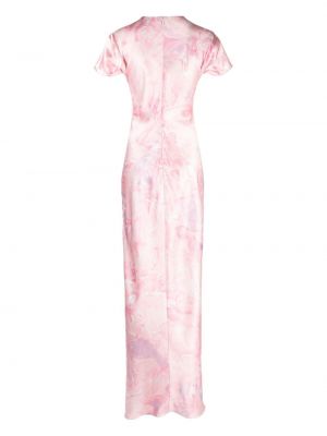 Hedvábné koktejlové šaty s potiskem s abstraktním vzorem Alejandra Alonso Rojas růžové