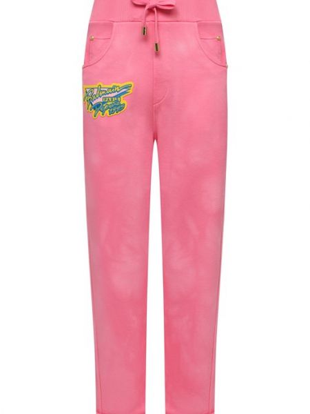 Хлопковые брюки Balmain розовые