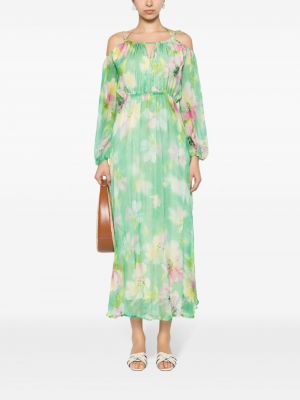 Květinové šifonové dlouhé šaty s potiskem Liu Jo zelené