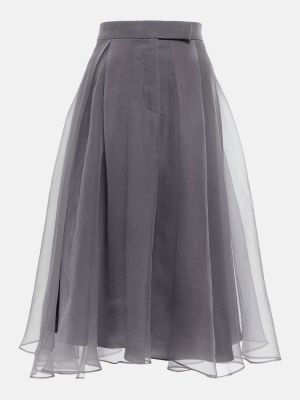 Svilena midi suknja visoki struk Brunello Cucinelli siva