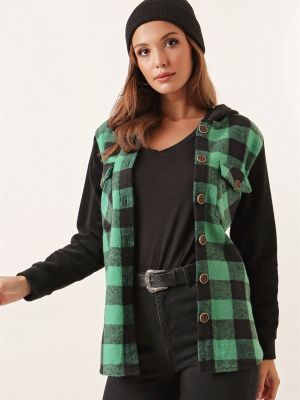 Fleecová košile s kapucí s kapsami By Saygı zelená