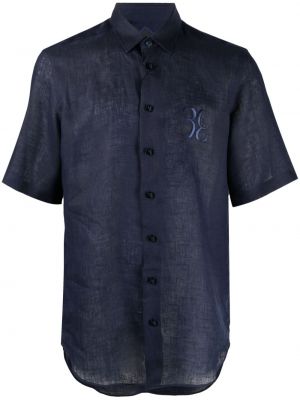 Λινό πουκάμισο με κέντημα Billionaire μπλε