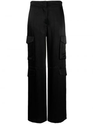 Satynowe spodnie cargo Genny czarne