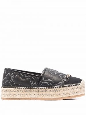 Lær espadrillos Salvatore Ferragamo svart