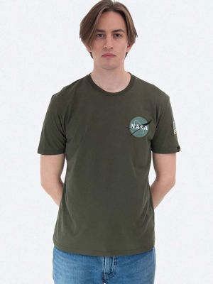 Памучна тениска с дълъг ръкав Alpha Industries зелено