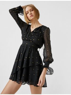 Tylové puntíkaté mini šaty Koton černé