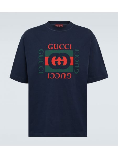 Памучна тениска от джърси Gucci синьо