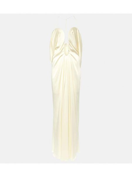 Béžové saténové dlouhé šaty Victoria Beckham