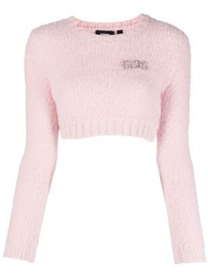 Džemperis ar apaļu kakla izgriezumu ar kristāliem Gcds rozā