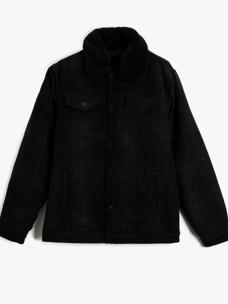 Клетчатое шерстяное пальто Koton черное