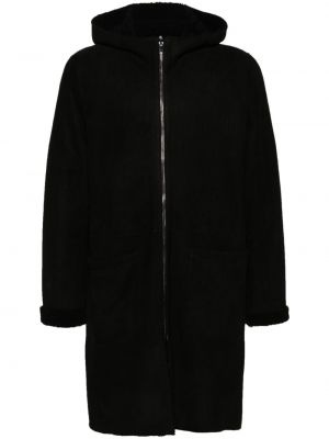 Semišový kabát s kapucí Salvatore Santoro černý