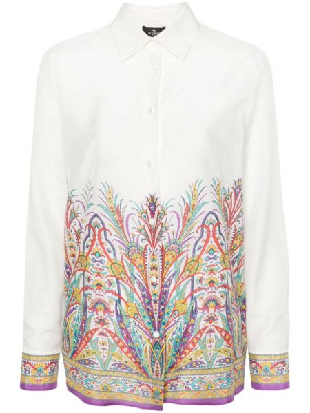 Saténová košeľa s potlačou s abstraktným vzorom Etro biela
