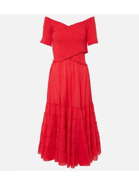 Памучна миди рокля Poupette St Barth червено