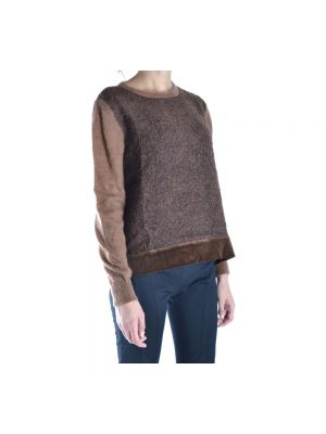 Dzianinowy sweter z okrągłym dekoltem Alberta Ferretti brązowy