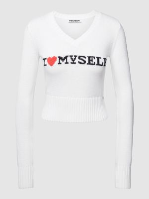 Dzianinowy haftowany sweter Review Female biały