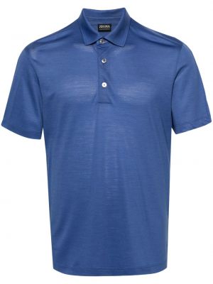 Вълнена поло тениска Zegna синьо