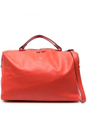 Kožna torbica s printom Lancel crvena