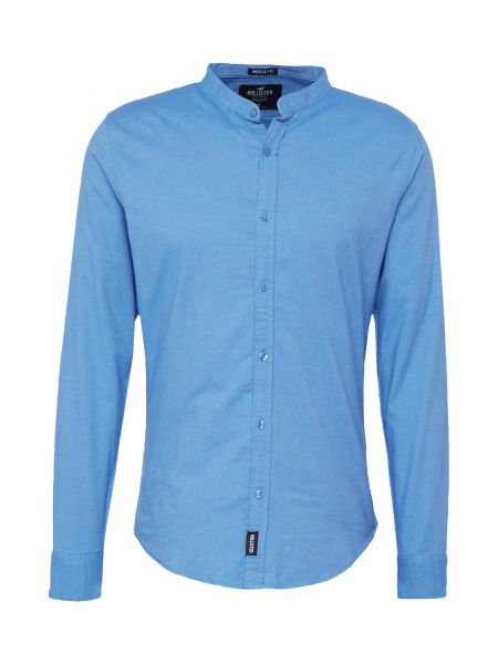 Jednofarebná bavlnená košeľa s dlhými rukávmi Hollister - modrá