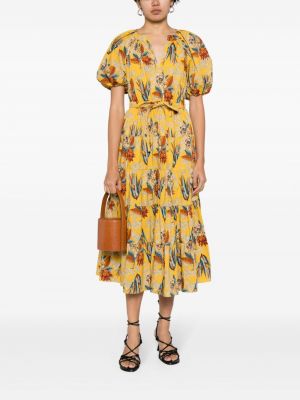 Sukienka midi w kwiatki z nadrukiem Ulla Johnson żółta