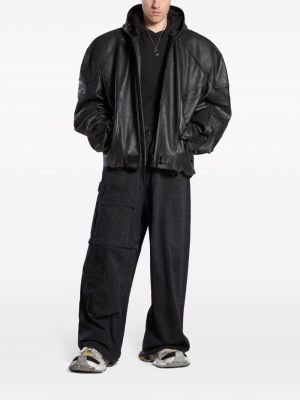 Ādas jaka ar kapuci Balenciaga melns