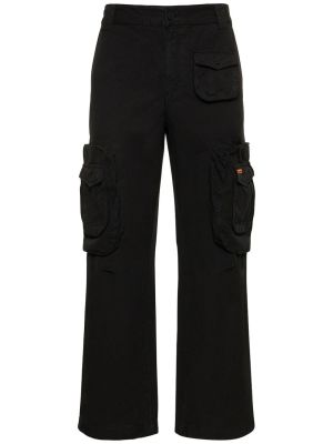 Lniane spodnie cargo bawełniane Heron Preston czarne