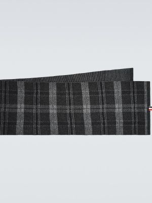 Kostkovaný vlněný šál Thom Browne šedý