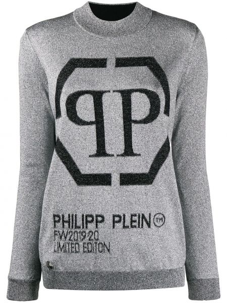 Jersey de tela jersey de cuello redondo Philipp Plein plateado