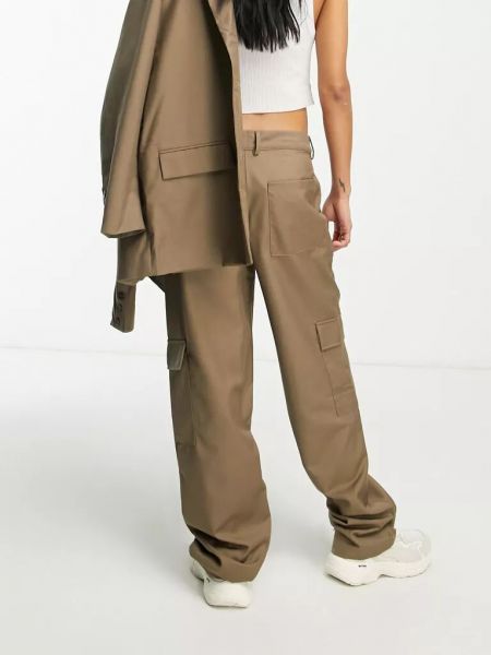 Элегантные однотонные брюки карго в деловом стиле Object коричневые