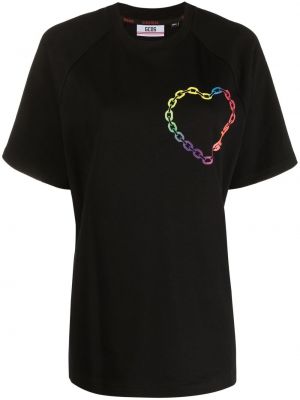Тениска с принт със сърца Gcds черно