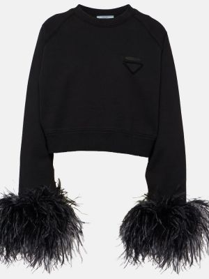 Medvilninis džemperis su plunksnomis Prada juoda